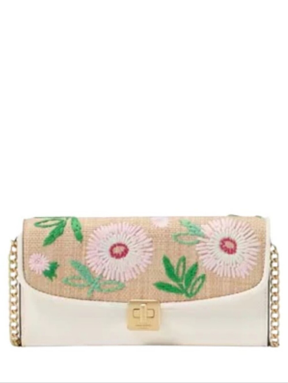 Kate Spade Phoebe Straw Turnlock Wallet-on-chain Bag Floral Straw Purse New NWT